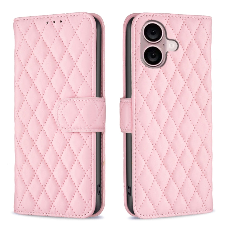 Capa carteira para telemóvel em pele com padrão de losangos e fecho de aba, para iPhone 17e / 16e, para iPhone 17 Pro Max, para iPhone 17 Pro, para iPhone 17, para iPhone Air, para iPhone 16 Pro Max, para iPhone 16 Pro, para iPhone 16 Plus