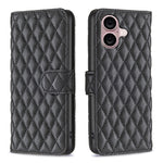 Capa carteira para telemóvel em pele com padrão de losangos e fecho de aba, para iPhone 17e / 16e, para iPhone 17 Pro Max, para iPhone 17 Pro, para iPhone 17, para iPhone Air, para iPhone 16 Pro Max, para iPhone 16 Pro, para iPhone 16 Plus
