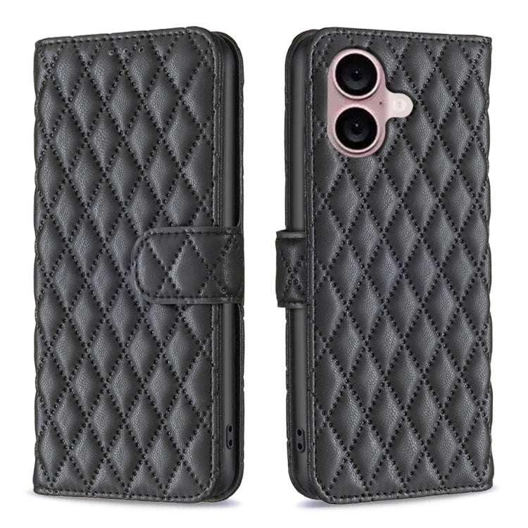 Capa carteira para telemóvel em pele com padrão de losangos e fecho de aba, para iPhone 17e / 16e, para iPhone 17 Pro Max, para iPhone 17 Pro, para iPhone 17, para iPhone Air, para iPhone 16 Pro Max, para iPhone 16 Pro, para iPhone 16 Plus