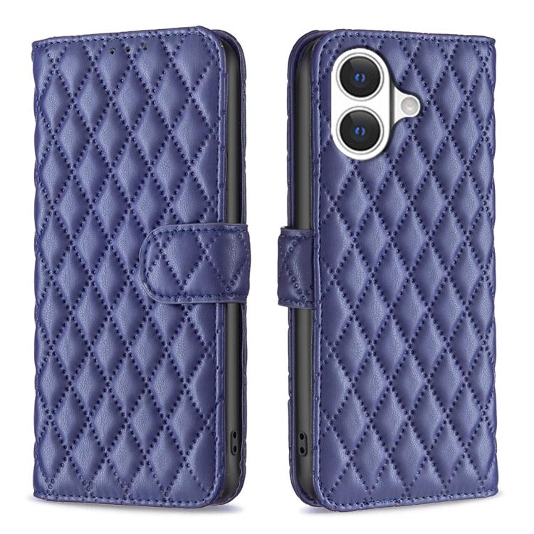 Capa carteira para telemóvel em pele com padrão de losangos e fecho de aba, para iPhone 17e / 16e, para iPhone 17 Pro Max, para iPhone 17 Pro, para iPhone 17, para iPhone Air, para iPhone 16 Pro Max, para iPhone 16 Pro, para iPhone 16 Plus