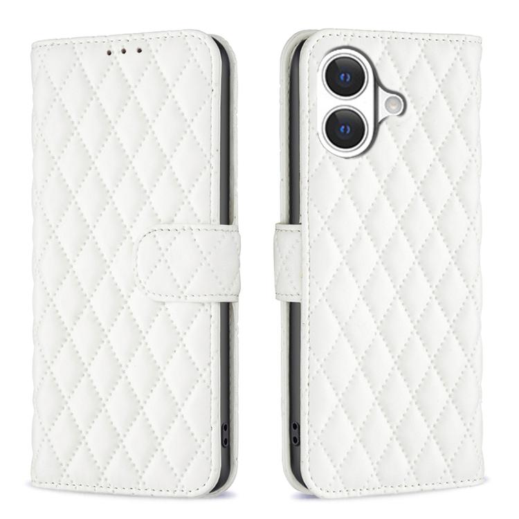 Capa carteira para telemóvel em pele com padrão de losangos e fecho de aba, para iPhone 17e / 16e, para iPhone 17 Pro Max, para iPhone 17 Pro, para iPhone 17, para iPhone Air, para iPhone 16 Pro Max, para iPhone 16 Pro, para iPhone 16 Plus