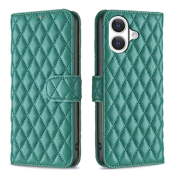 Capa carteira para telemóvel em pele com padrão de losangos e fecho de aba, para iPhone 17e / 16e, para iPhone 17 Pro Max, para iPhone 17 Pro, para iPhone 17, para iPhone Air, para iPhone 16 Pro Max, para iPhone 16 Pro, para iPhone 16 Plus