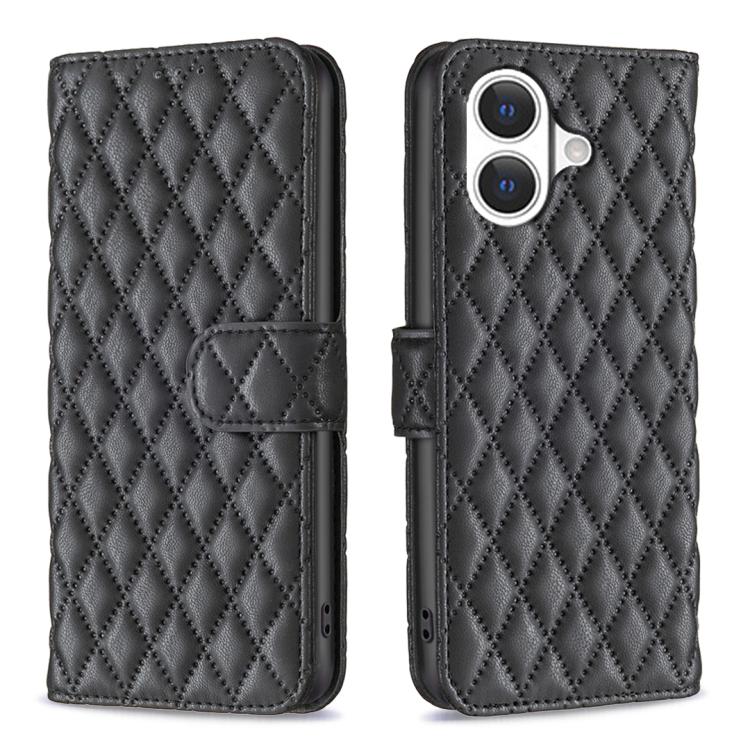 Capa carteira para telemóvel em pele com padrão de losangos e fecho de aba, para iPhone 17e / 16e, para iPhone 17 Pro Max, para iPhone 17 Pro, para iPhone 17, para iPhone Air, para iPhone 16 Pro Max, para iPhone 16 Pro, para iPhone 16 Plus