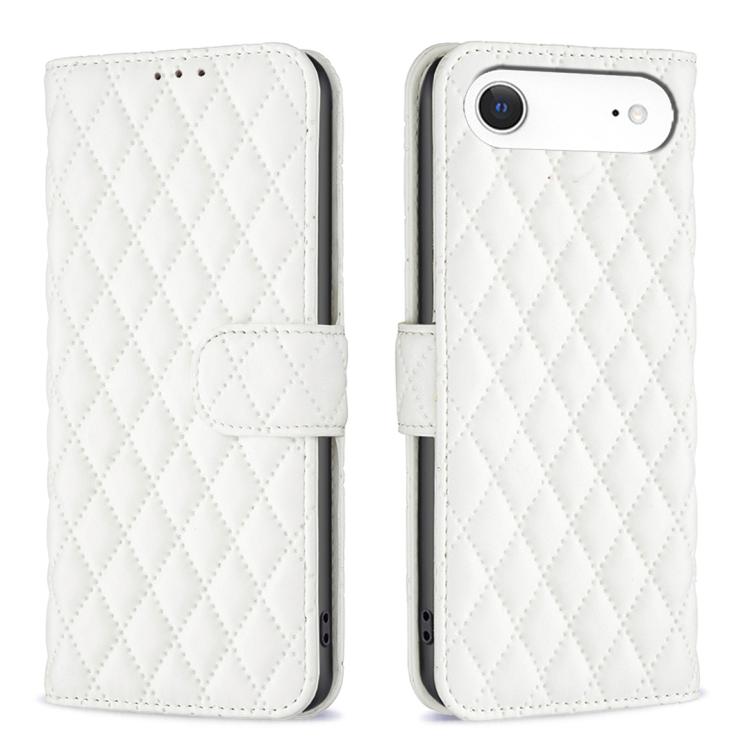 Capa carteira para telemóvel em pele com padrão de losangos e fecho de aba, para iPhone 17e / 16e, para iPhone 17 Pro Max, para iPhone 17 Pro, para iPhone 17, para iPhone Air, para iPhone 16 Pro Max, para iPhone 16 Pro, para iPhone 16 Plus