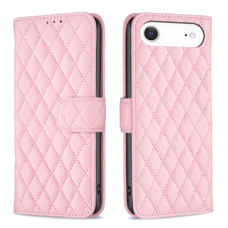Capa carteira para telemóvel em pele com padrão de losangos e fecho de aba, para iPhone 17e / 16e, para iPhone 17 Pro Max, para iPhone 17 Pro, para iPhone 17, para iPhone Air, para iPhone 16 Pro Max, para iPhone 16 Pro, para iPhone 16 Plus