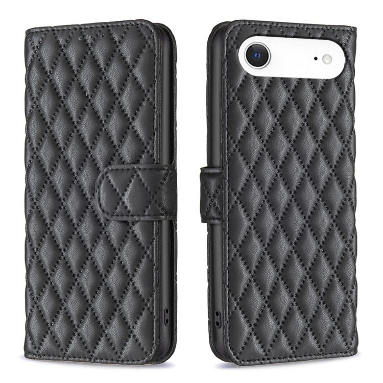 Capa carteira para telemóvel em pele com padrão de losangos e fecho de aba, para iPhone 17e / 16e, para iPhone 17 Pro Max, para iPhone 17 Pro, para iPhone 17, para iPhone Air, para iPhone 16 Pro Max, para iPhone 16 Pro, para iPhone 16 Plus