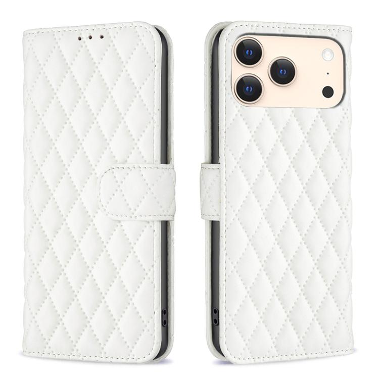 Capa carteira para telemóvel em pele com padrão de losangos e fecho de aba, para iPhone 17e / 16e, para iPhone 17 Pro Max, para iPhone 17 Pro, para iPhone 17, para iPhone Air, para iPhone 16 Pro Max, para iPhone 16 Pro, para iPhone 16 Plus