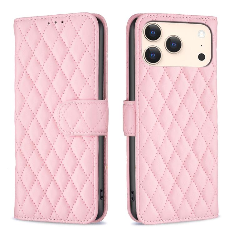 Capa carteira para telemóvel em pele com padrão de losangos e fecho de aba, para iPhone 17e / 16e, para iPhone 17 Pro Max, para iPhone 17 Pro, para iPhone 17, para iPhone Air, para iPhone 16 Pro Max, para iPhone 16 Pro, para iPhone 16 Plus