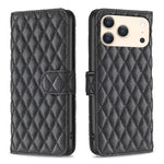 Capa carteira para telemóvel em pele com padrão de losangos e fecho de aba, para iPhone 17e / 16e, para iPhone 17 Pro Max, para iPhone 17 Pro, para iPhone 17, para iPhone Air, para iPhone 16 Pro Max, para iPhone 16 Pro, para iPhone 16 Plus
