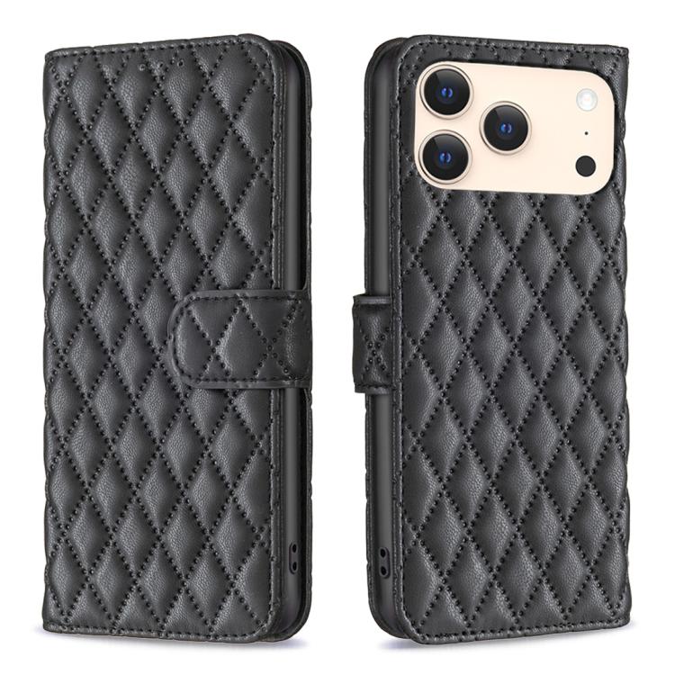 Capa carteira para telemóvel em pele com padrão de losangos e fecho de aba, para iPhone 17e / 16e, para iPhone 17 Pro Max, para iPhone 17 Pro, para iPhone 17, para iPhone Air, para iPhone 16 Pro Max, para iPhone 16 Pro, para iPhone 16 Plus