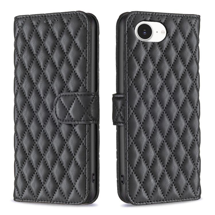 Capa carteira para telemóvel em pele com padrão de losangos e fecho de aba, para iPhone 17e / 16e, para iPhone 17 Pro Max, para iPhone 17 Pro, para iPhone 17, para iPhone Air, para iPhone 16 Pro Max, para iPhone 16 Pro, para iPhone 16 Plus