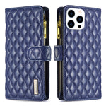Capa carteira para telemóvel em pele com padrão de losangos, fecho de aba e fecho de correr, para iPhone 17 Pro Max, para iPhone 17 Pro, para iPhone 17, para iPhone Air, para iPhone 16 Pro Max, para iPhone 16 Pro, para iPhone 16 Plus, para iPhone 16