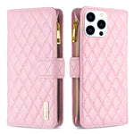 Capa carteira para telemóvel em pele com padrão de losangos, fecho de aba e fecho de correr, para iPhone 17 Pro Max, para iPhone 17 Pro, para iPhone 17, para iPhone Air, para iPhone 16 Pro Max, para iPhone 16 Pro, para iPhone 16 Plus, para iPhone 16