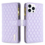Capa carteira para telemóvel em pele com padrão de losangos, fecho de aba e fecho de correr, para iPhone 17 Pro Max, para iPhone 17 Pro, para iPhone 17, para iPhone Air, para iPhone 16 Pro Max, para iPhone 16 Pro, para iPhone 16 Plus, para iPhone 16