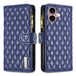 Capa carteira para telemóvel em pele com padrão de losangos, fecho de aba e fecho de correr, para iPhone 17 Pro Max, para iPhone 17 Pro, para iPhone 17, para iPhone Air, para iPhone 16 Pro Max, para iPhone 16 Pro, para iPhone 16 Plus, para iPhone 16