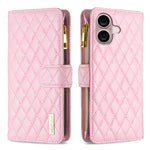 Capa carteira para telemóvel em pele com padrão de losangos, fecho de aba e fecho de correr, para iPhone 17 Pro Max, para iPhone 17 Pro, para iPhone 17, para iPhone Air, para iPhone 16 Pro Max, para iPhone 16 Pro, para iPhone 16 Plus, para iPhone 16