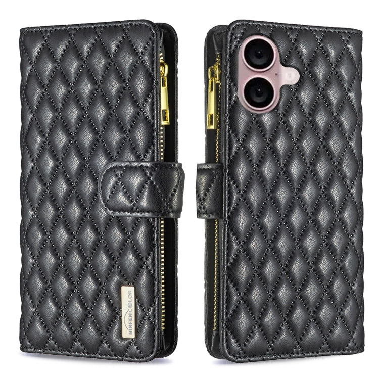 Capa carteira para telemóvel em pele com padrão de losangos, fecho de aba e fecho de correr, para iPhone 17 Pro Max, para iPhone 17 Pro, para iPhone 17, para iPhone Air, para iPhone 16 Pro Max, para iPhone 16 Pro, para iPhone 16 Plus, para iPhone 16