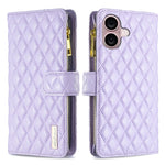 Capa carteira para telemóvel em pele com padrão de losangos, fecho de aba e fecho de correr, para iPhone 17 Pro Max, para iPhone 17 Pro, para iPhone 17, para iPhone Air, para iPhone 16 Pro Max, para iPhone 16 Pro, para iPhone 16 Plus, para iPhone 16