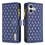 Capa carteira para telemóvel em pele com padrão de losangos, fecho de aba e fecho de correr, para iPhone 17 Pro Max, para iPhone 17 Pro, para iPhone 17, para iPhone Air, para iPhone 16 Pro Max, para iPhone 16 Pro, para iPhone 16 Plus, para iPhone 16