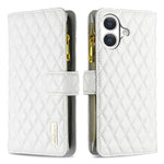 Capa carteira para telemóvel em pele com padrão de losangos, fecho de aba e fecho de correr, para iPhone 17 Pro Max, para iPhone 17 Pro, para iPhone 17, para iPhone Air, para iPhone 16 Pro Max, para iPhone 16 Pro, para iPhone 16 Plus, para iPhone 16