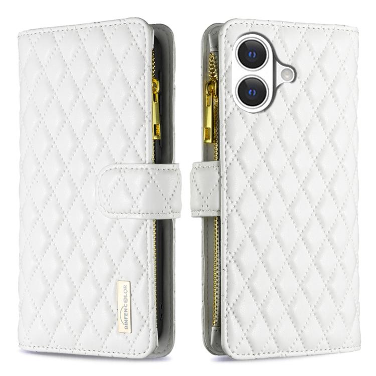 Capa carteira para telemóvel em pele com padrão de losangos, fecho de aba e fecho de correr, para iPhone 17 Pro Max, para iPhone 17 Pro, para iPhone 17, para iPhone Air, para iPhone 16 Pro Max, para iPhone 16 Pro, para iPhone 16 Plus, para iPhone 16