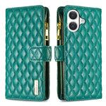 Capa carteira para telemóvel em pele com padrão de losangos, fecho de aba e fecho de correr, para iPhone 17 Pro Max, para iPhone 17 Pro, para iPhone 17, para iPhone Air, para iPhone 16 Pro Max, para iPhone 16 Pro, para iPhone 16 Plus, para iPhone 16