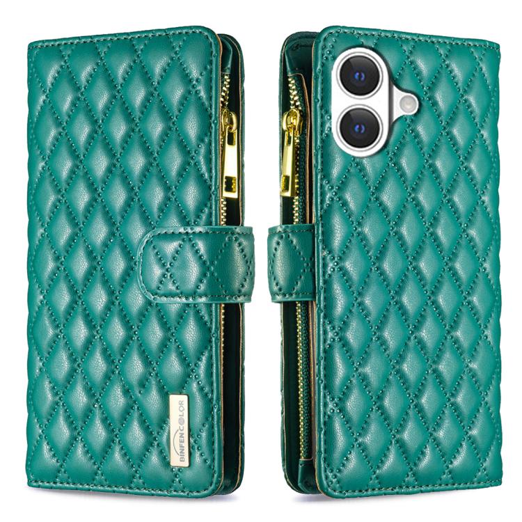 Capa carteira para telemóvel em pele com padrão de losangos, fecho de aba e fecho de correr, para iPhone 17 Pro Max, para iPhone 17 Pro, para iPhone 17, para iPhone Air, para iPhone 16 Pro Max, para iPhone 16 Pro, para iPhone 16 Plus, para iPhone 16