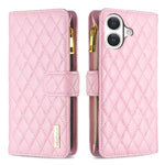 Capa carteira para telemóvel em pele com padrão de losangos, fecho de aba e fecho de correr, para iPhone 17 Pro Max, para iPhone 17 Pro, para iPhone 17, para iPhone Air, para iPhone 16 Pro Max, para iPhone 16 Pro, para iPhone 16 Plus, para iPhone 16