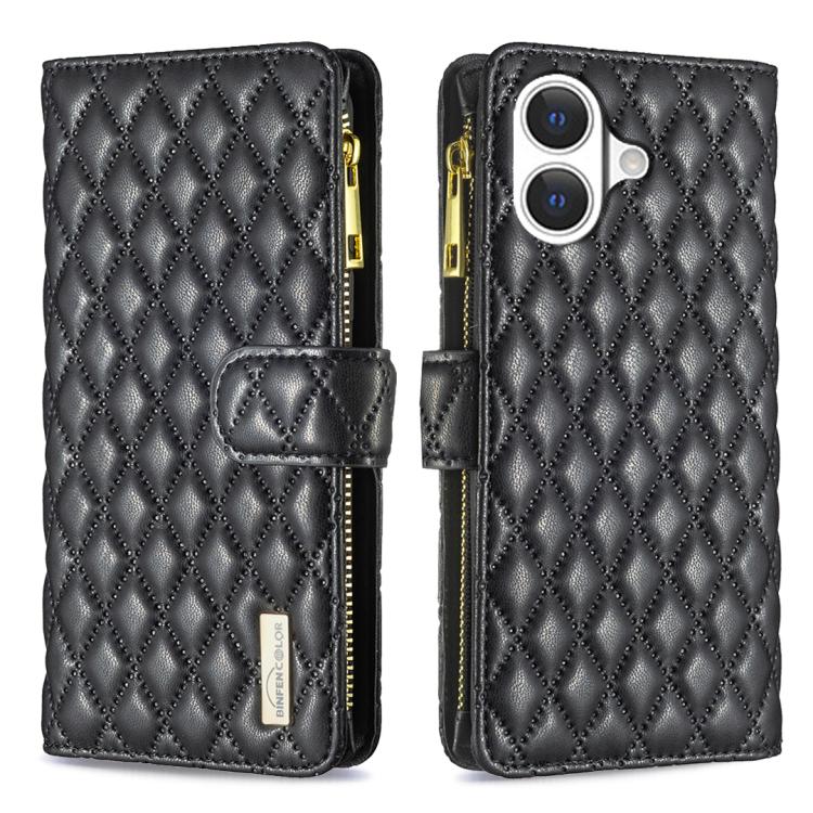 Capa carteira para telemóvel em pele com padrão de losangos, fecho de aba e fecho de correr, para iPhone 17 Pro Max, para iPhone 17 Pro, para iPhone 17, para iPhone Air, para iPhone 16 Pro Max, para iPhone 16 Pro, para iPhone 16 Plus, para iPhone 16