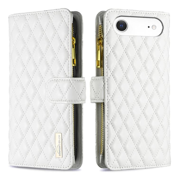 Capa carteira para telemóvel em pele com padrão de losangos, fecho de aba e fecho de correr, para iPhone 17 Pro Max, para iPhone 17 Pro, para iPhone 17, para iPhone Air, para iPhone 16 Pro Max, para iPhone 16 Pro, para iPhone 16 Plus, para iPhone 16
