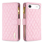 Capa carteira para telemóvel em pele com padrão de losangos, fecho de aba e fecho de correr, para iPhone 17 Pro Max, para iPhone 17 Pro, para iPhone 17, para iPhone Air, para iPhone 16 Pro Max, para iPhone 16 Pro, para iPhone 16 Plus, para iPhone 16