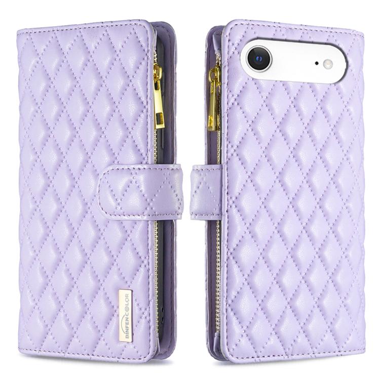Capa carteira para telemóvel em pele com padrão de losangos, fecho de aba e fecho de correr, para iPhone 17 Pro Max, para iPhone 17 Pro, para iPhone 17, para iPhone Air, para iPhone 16 Pro Max, para iPhone 16 Pro, para iPhone 16 Plus, para iPhone 16