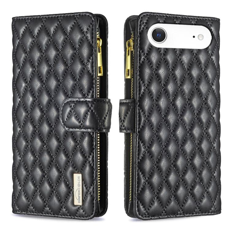 Capa carteira para telemóvel em pele com padrão de losangos, fecho de aba e fecho de correr, para iPhone 17 Pro Max, para iPhone 17 Pro, para iPhone 17, para iPhone Air, para iPhone 16 Pro Max, para iPhone 16 Pro, para iPhone 16 Plus, para iPhone 16