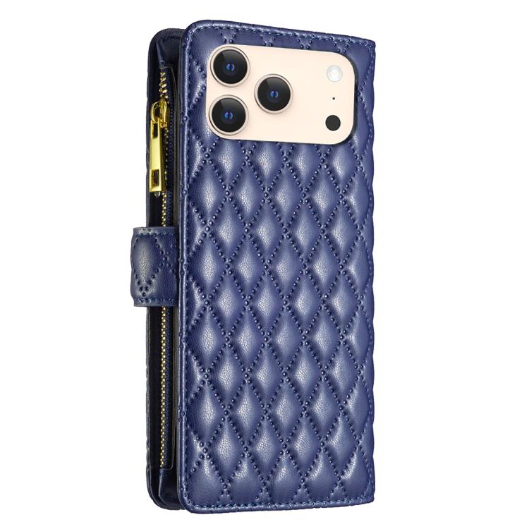 Capa carteira para telemóvel em pele com padrão de losangos, fecho de aba e fecho de correr, para iPhone 17 Pro Max, para iPhone 17 Pro, para iPhone 17, para iPhone Air, para iPhone 16 Pro Max, para iPhone 16 Pro, para iPhone 16 Plus, para iPhone 16