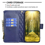 Capa carteira para telemóvel em pele com padrão de losangos, fecho de aba e fecho de correr, para iPhone 17 Pro Max, para iPhone 17 Pro, para iPhone 17, para iPhone Air, para iPhone 16 Pro Max, para iPhone 16 Pro, para iPhone 16 Plus, para iPhone 16