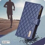 Capa carteira para telemóvel em pele com padrão de losangos, fecho de aba e fecho de correr, para iPhone 17 Pro Max, para iPhone 17 Pro, para iPhone 17, para iPhone Air, para iPhone 16 Pro Max, para iPhone 16 Pro, para iPhone 16 Plus, para iPhone 16