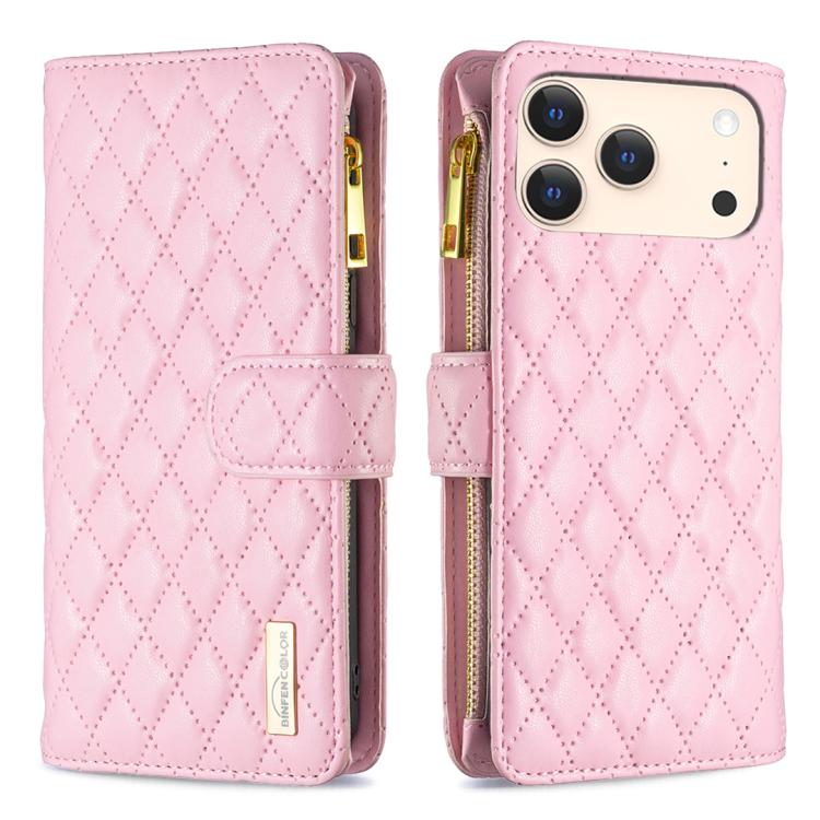 Capa carteira para telemóvel em pele com padrão de losangos, fecho de aba e fecho de correr, para iPhone 17 Pro Max, para iPhone 17 Pro, para iPhone 17, para iPhone Air, para iPhone 16 Pro Max, para iPhone 16 Pro, para iPhone 16 Plus, para iPhone 16