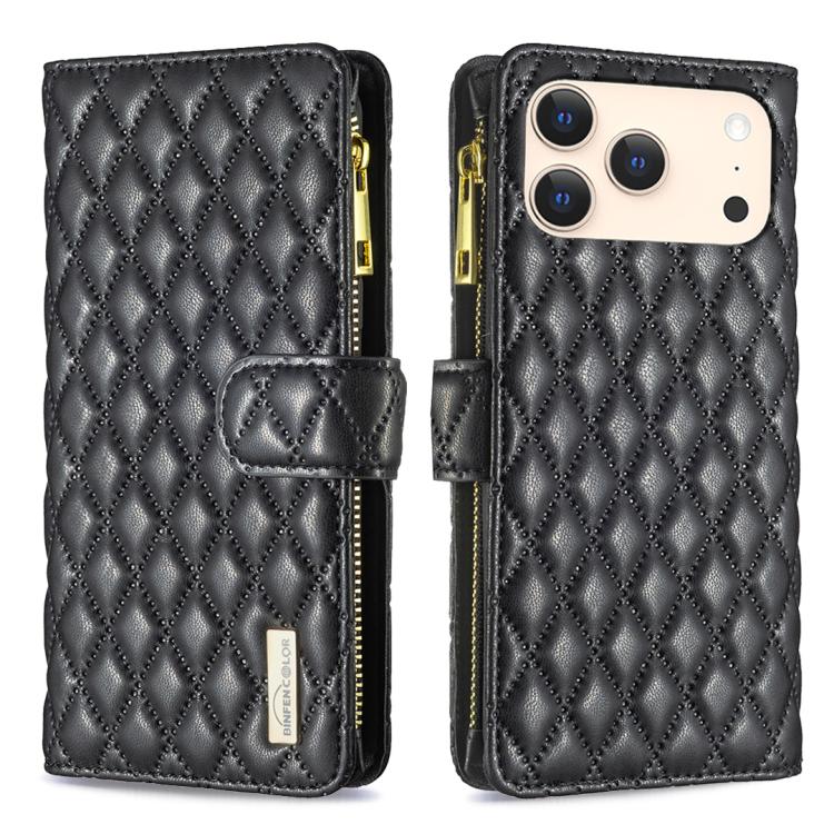 Capa carteira para telemóvel em pele com padrão de losangos, fecho de aba e fecho de correr, para iPhone 17 Pro Max, para iPhone 17 Pro, para iPhone 17, para iPhone Air, para iPhone 16 Pro Max, para iPhone 16 Pro, para iPhone 16 Plus, para iPhone 16