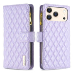 Capa carteira para telemóvel em pele com padrão de losangos, fecho de aba e fecho de correr, para iPhone 17 Pro Max, para iPhone 17 Pro, para iPhone 17, para iPhone Air, para iPhone 16 Pro Max, para iPhone 16 Pro, para iPhone 16 Plus, para iPhone 16