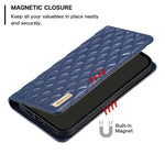 Capa para telemóvel em pele magnética com padrão de losangos e fecho de aba, para iPhone 17 Pro Max, para iPhone 17 Pro, para iPhone 17, para iPhone Air, para iPhone 16 Pro Max, para iPhone 16 Pro, para iPhone 16 Plus, para iPhone 16