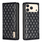 Capa para telemóvel em pele magnética com padrão de losangos e fecho de aba, para iPhone 17 Pro Max, para iPhone 17 Pro, para iPhone 17, para iPhone Air, para iPhone 16 Pro Max, para iPhone 16 Pro, para iPhone 16 Plus, para iPhone 16