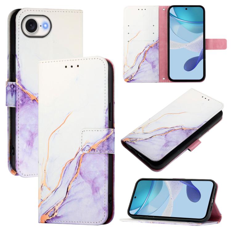 Capa para telemóvel em pele com padrão de mármore PT003 e fecho de aba, para iPhone 17e / 16e, para iPhone 17 Pro Max, para iPhone 17 Pro, para iPhone 17, para iPhone Air, para iPhone 16 Pro Max, para iPhone 16 Pro, para iPhone 16 Plus, para iPhone 16