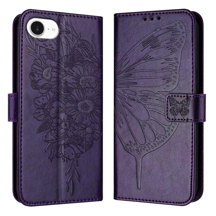 Capa para telemóvel em pele com borboleta em relevo, para iPhone 17e / 16e, para iPhone 17 Pro Max, para iPhone 17 Pro, para iPhone 17, para iPhone Air, para iPhone 16 Pro Max