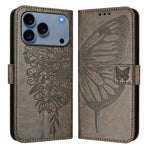 Capa para telemóvel em pele com borboleta em relevo, para iPhone 17e / 16e, para iPhone 17 Pro Max, para iPhone 17 Pro, para iPhone 17, para iPhone Air, para iPhone 16 Pro Max
