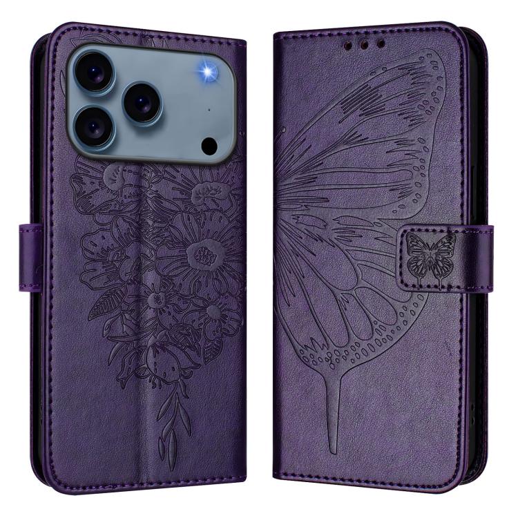 Capa para telemóvel em pele com borboleta em relevo, para iPhone 17e / 16e, para iPhone 17 Pro Max, para iPhone 17 Pro, para iPhone 17, para iPhone Air, para iPhone 16 Pro Max