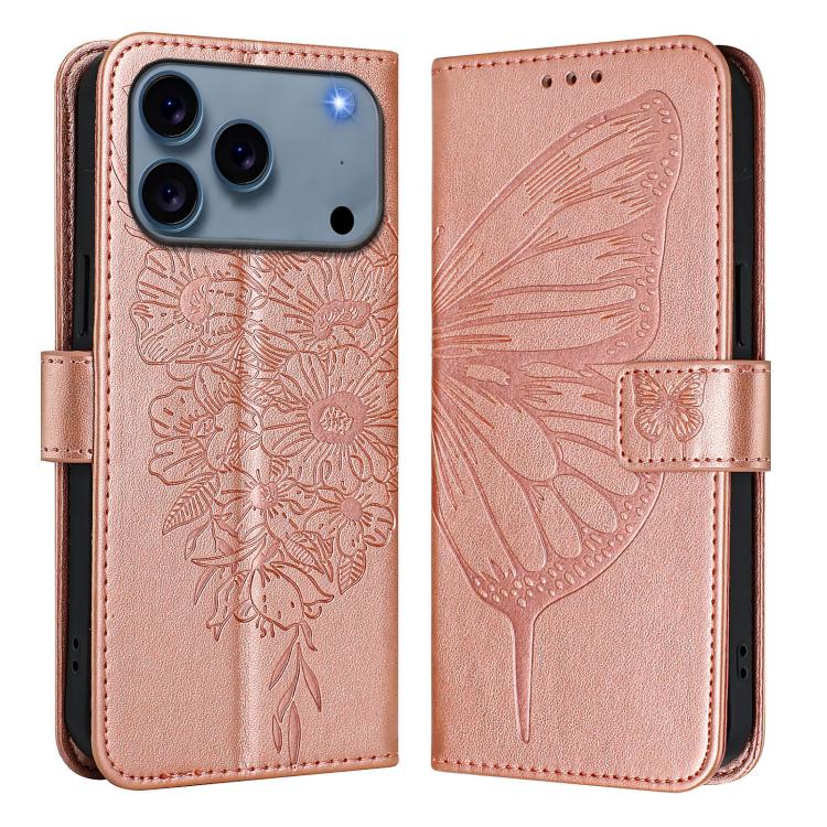 Capa para telemóvel em pele com borboleta em relevo, para iPhone 17e / 16e, para iPhone 17 Pro Max, para iPhone 17 Pro, para iPhone 17, para iPhone Air, para iPhone 16 Pro Max