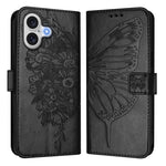Capa para telemóvel em pele com borboleta em relevo, para iPhone 17e / 16e, para iPhone 17 Pro Max, para iPhone 17 Pro, para iPhone 17, para iPhone Air, para iPhone 16 Pro Max