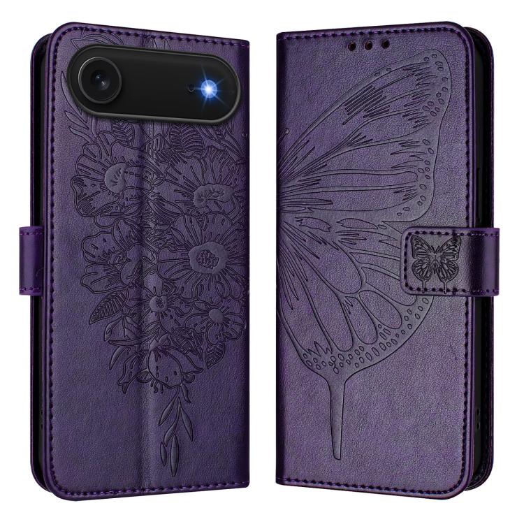 Capa para telemóvel em pele com borboleta em relevo, para iPhone 17e / 16e, para iPhone 17 Pro Max, para iPhone 17 Pro, para iPhone 17, para iPhone Air, para iPhone 16 Pro Max