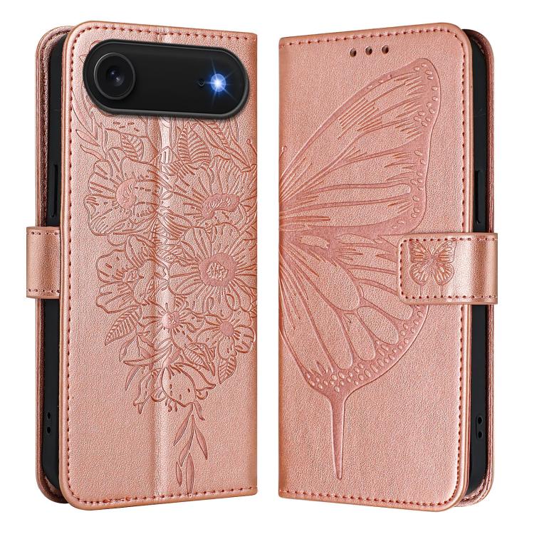 Capa para telemóvel em pele com borboleta em relevo, para iPhone 17e / 16e, para iPhone 17 Pro Max, para iPhone 17 Pro, para iPhone 17, para iPhone Air, para iPhone 16 Pro Max