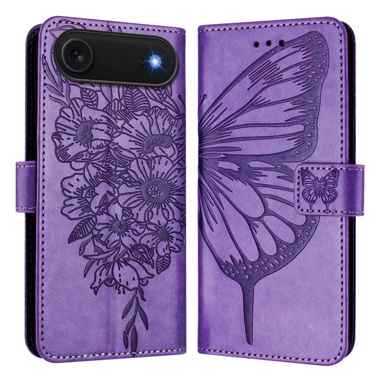 Capa para telemóvel em pele com borboleta em relevo, para iPhone 17e / 16e, para iPhone 17 Pro Max, para iPhone 17 Pro, para iPhone 17, para iPhone Air, para iPhone 16 Pro Max